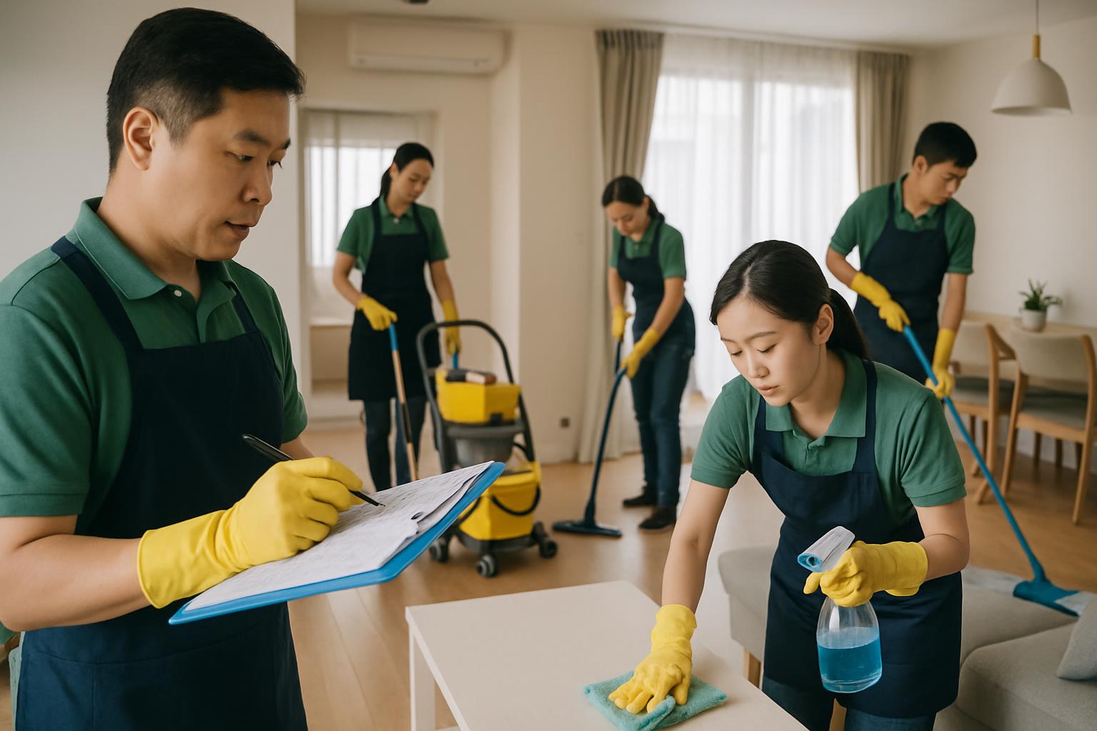 台灣清潔團隊在現代住宅作業