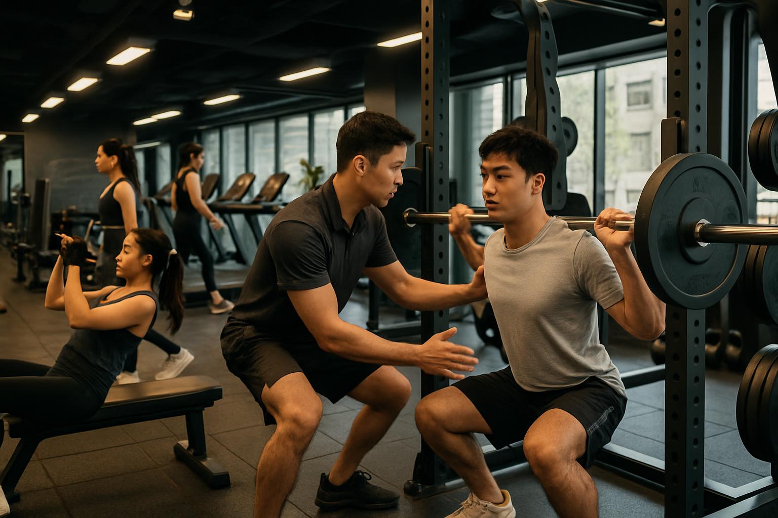 台灣健身房內教練帶領會員訓練